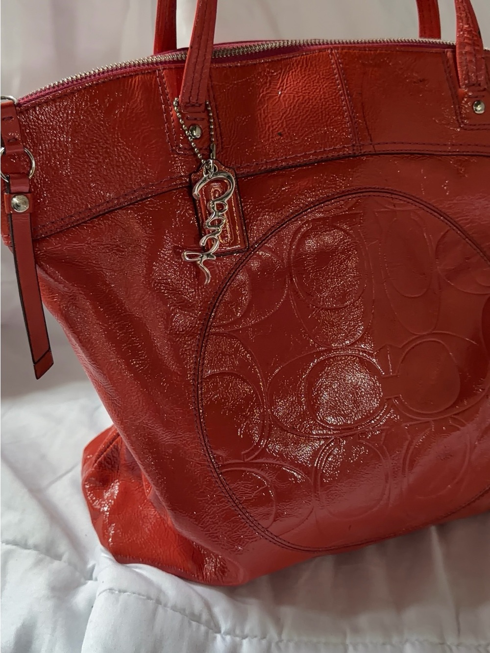 Coach Glossy Patent Tote in Vibrant Red